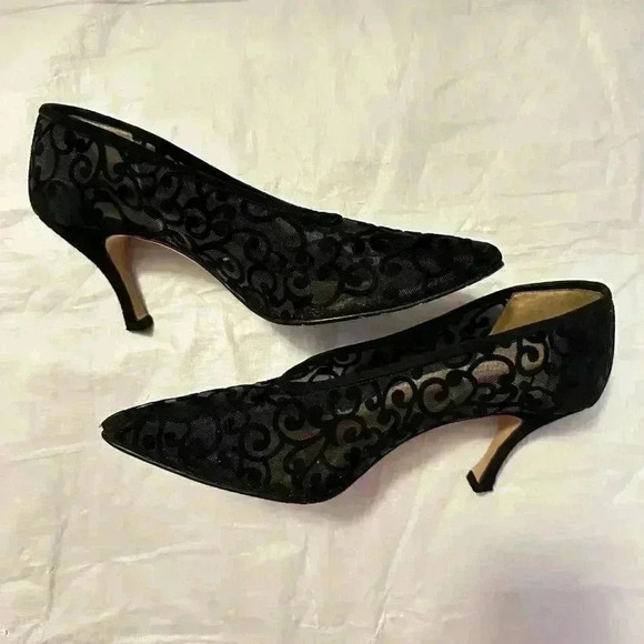 Vintage Red By Ramon Tenza Black Velvet Flocked Scroll Design Sz 8 - Picture 7 of 7